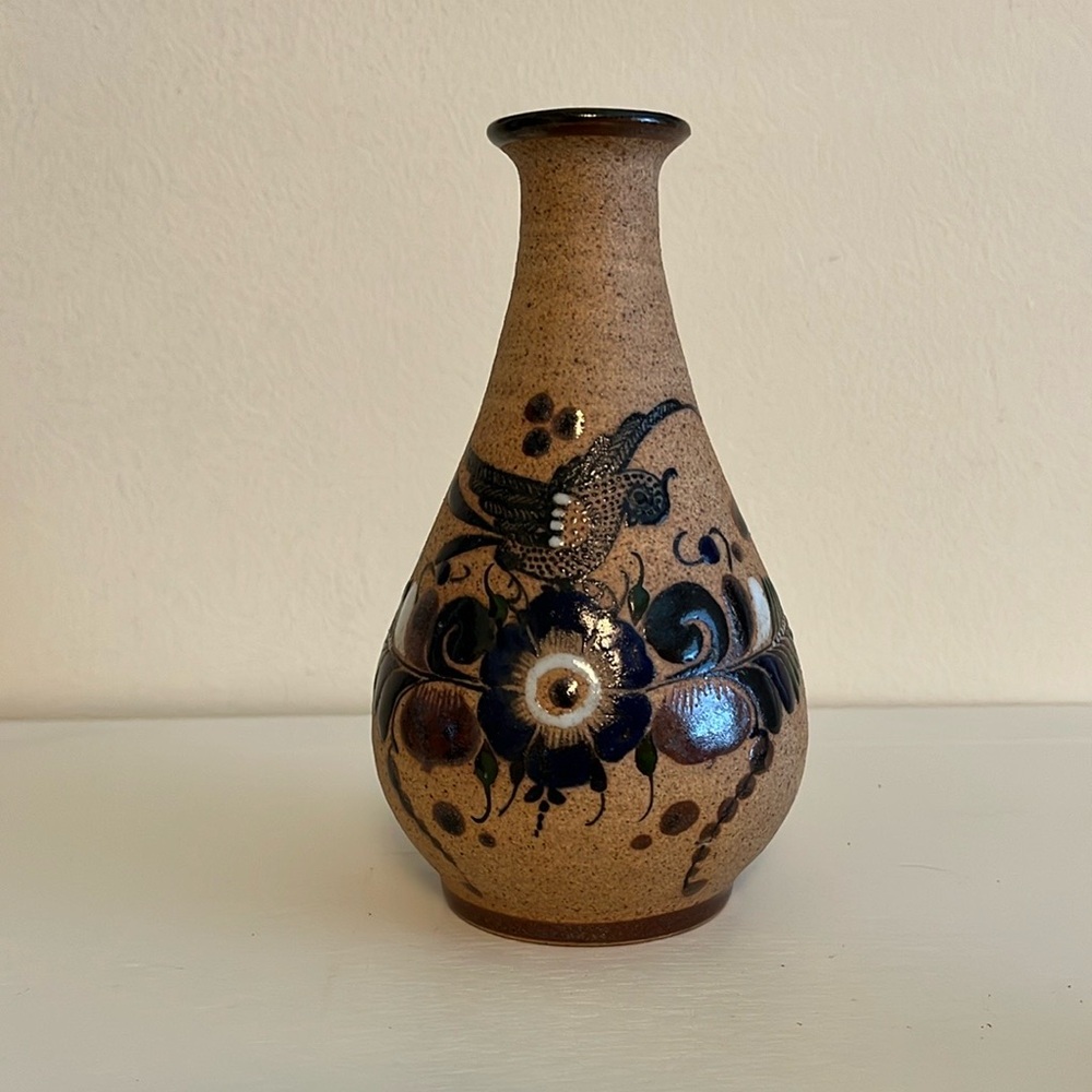 Vintage Mexican Tonala Folk Art Pottery Vase Decor - Picture 2 of 10